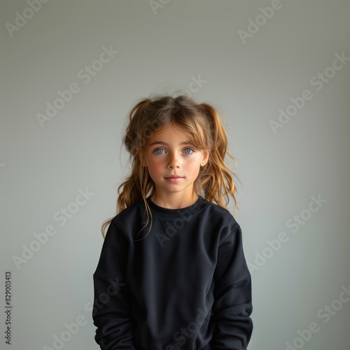 Photo portrait of a girl wearing a black sweatshirt