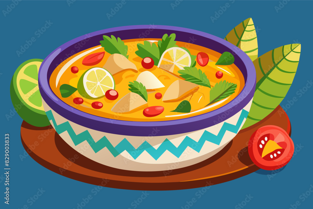 a bowl of soup with lime and tomatoes a bowl of soup with lime and tomatoes