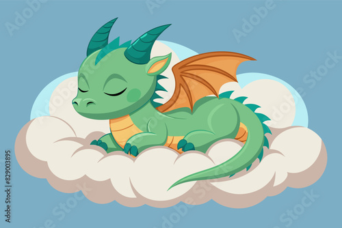 a green dragon sleeping on a cloud