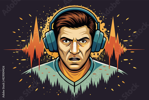 a man with headphones on and a sound wave