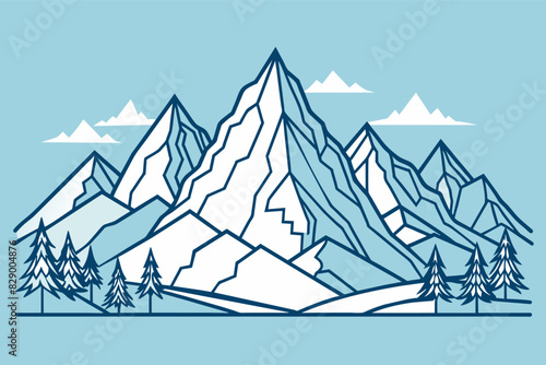 a mountain with trees and a sky background