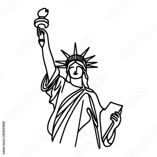 Statue of Liberty hand drawing line, vector illustration