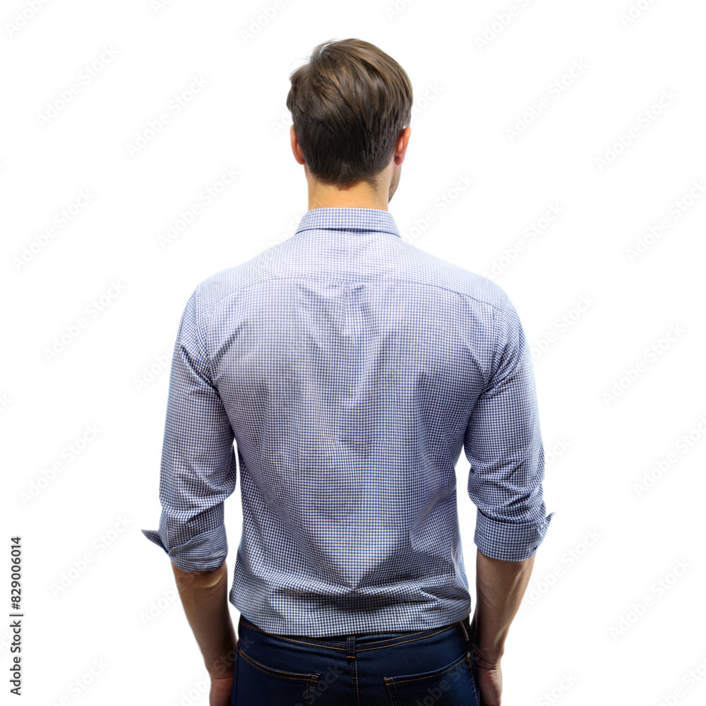 Rear View of a Young Man Standing With Hands in Pockets, Studio Setting With Transparent Background Rear View of a Young Man Standing With Hands in Pockets, Studio Setting With Transparent Background