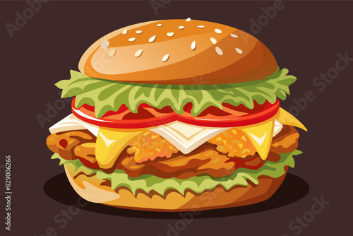 a hamburger with cheese and lettuce on it  A hamburger topped with cheese and lettuce.