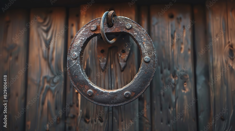 A horseshoe hanging above a doorway, believed to bring good fortune selective focus, emphasis on traditional symbols, realistic, overlay, rustic wooden door backdrop A horseshoe hanging above a doorway, believed to bring good fortune selective focus, emphasis on traditional symbols, realistic, overlay, rustic wooden door backdrop