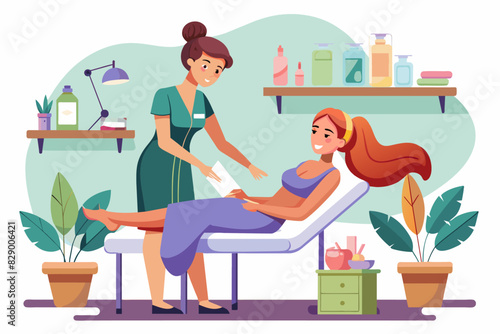 a woman getting a foot massage in a room, A woman receiving a foot massage within a designated space.