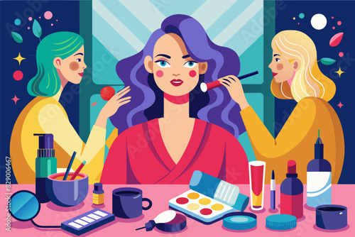 a woman is getting her makeup done, The female is having her makeup applied.