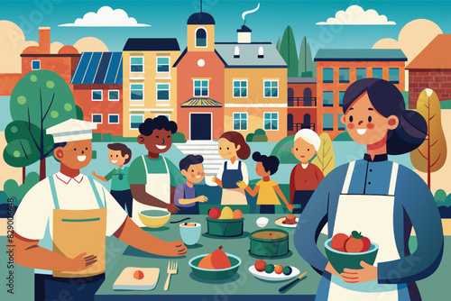 a family is having a meal together in the park, The family is enjoying a meal together at the park.