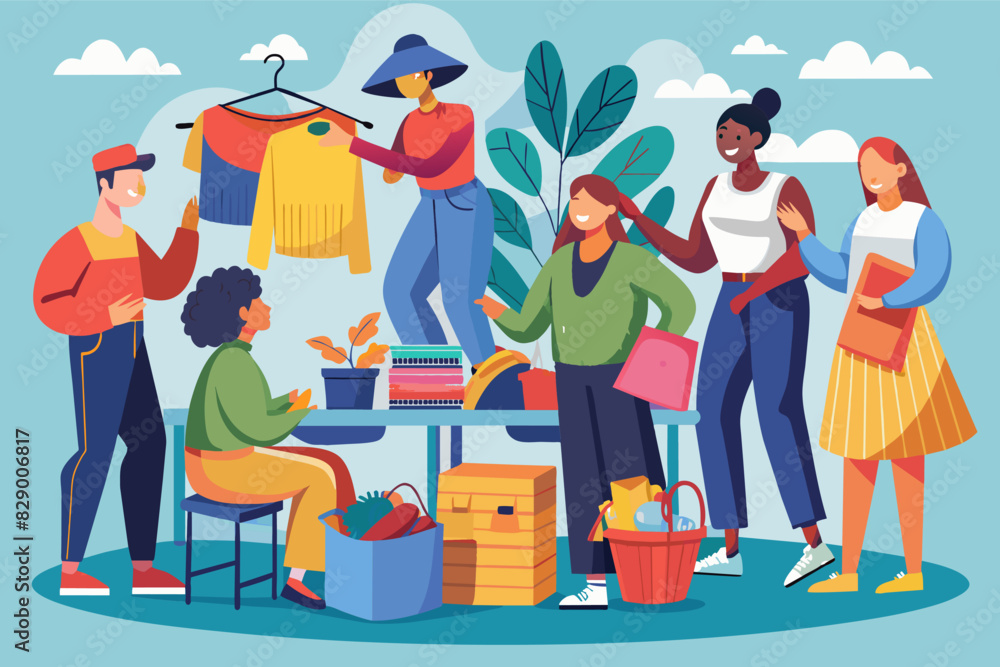 a group of people shopping in a store, A gathering of individuals engaging in retail therapy at a shop. a group of people shopping in a store, A gathering of individuals engaging in retail therapy at a shop.