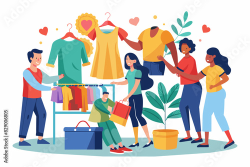 a group of people shopping in a store, A gathering of individuals engaging in retail therapy at a shop.