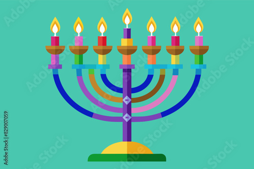 a hanukah menorah with candles on it, A Hanukkah menorah adorned with lit candles.