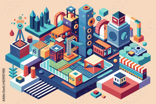 a colorful city with buildings and a clock, Incorporating vibrant buildings and a striking clock, this city is a sight to behold.