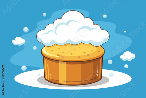 a cartoon cake with a lot of foam on top, An animated cake adorned with a generous amount of frothy topping.