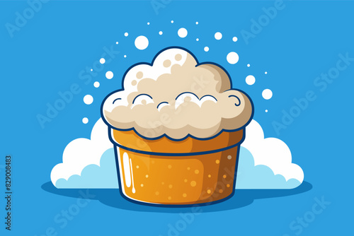 a cartoon cake with a lot of foam on top, An animated cake adorned with a generous amount of frothy topping.