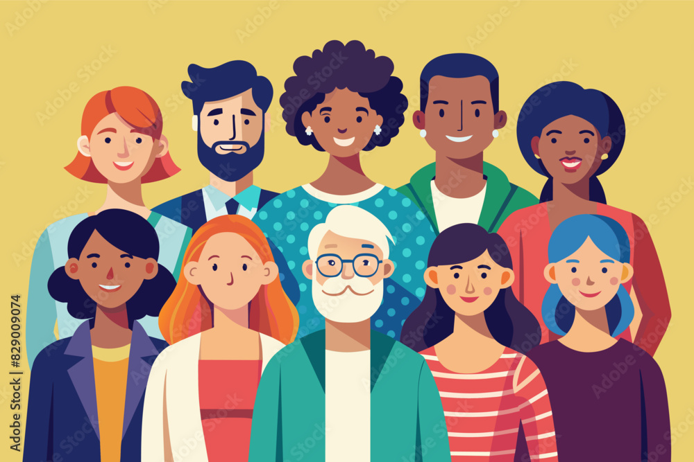 a group of people standing together in a line, A collective of individuals standing in a row. a group of people standing together in a line, A collective of individuals standing in a row.