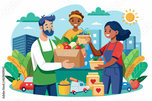 Delivery man with packaging fresh fruits on box to delivery, Fruit packaging vector for delivery