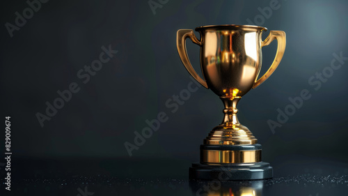 Golden trophy cup on a dark background.