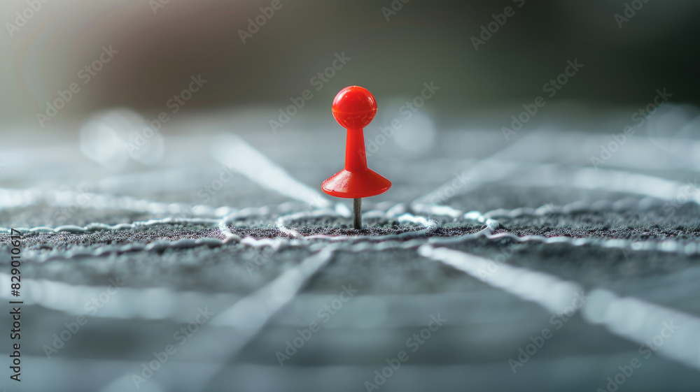 Red pushpin centered on a target in close-up view. Red pushpin centered on a target in close-up view.