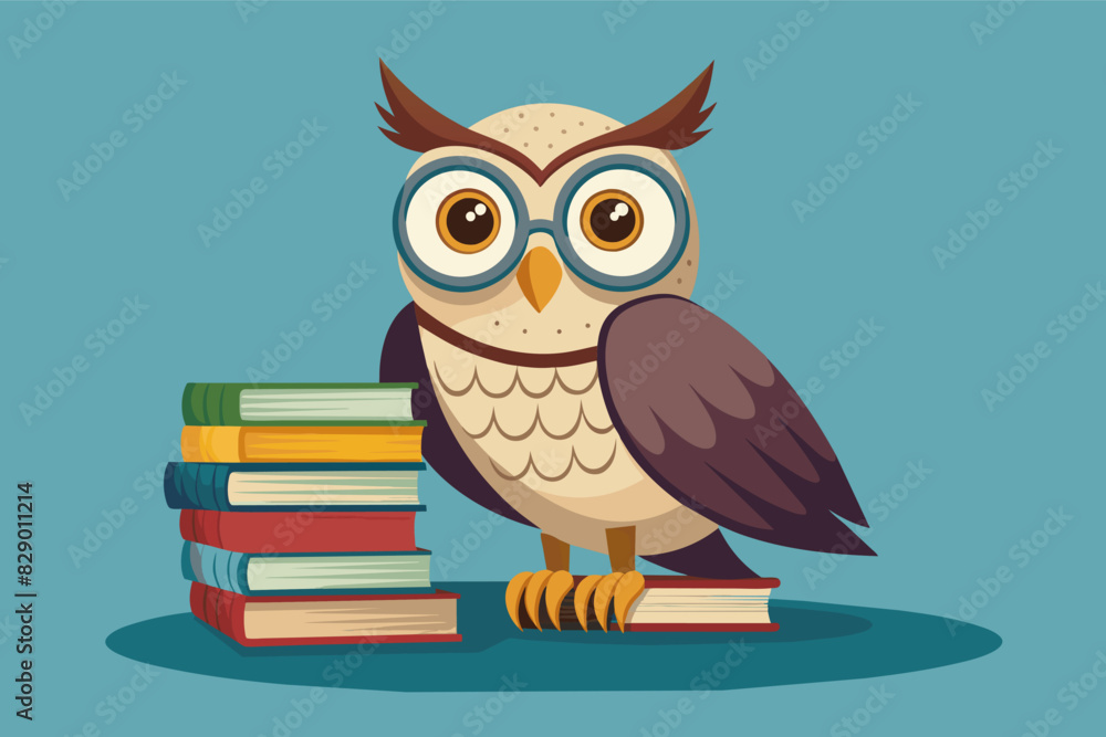 a cartoon owl wearing glasses sitting on a stack of books, An illustration of an owl adorned with spectacles perched atop a pile of books. a cartoon owl wearing glasses sitting on a stack of books, An illustration of an owl adorned with spectacles perched atop a pile of books.