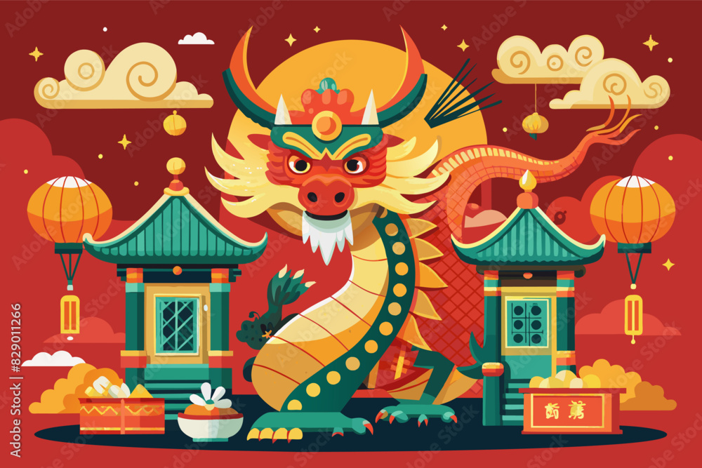 a cartoon chinese dragon with a red background, A Chinese dragon cartoon set against a vibrant red background. a cartoon chinese dragon with a red background, A Chinese dragon cartoon set against a vibrant red background.