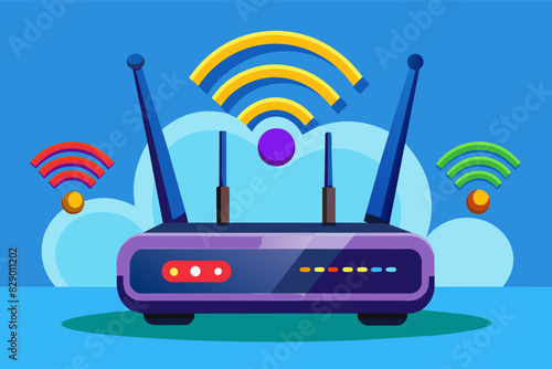 a flat wifi router icon with a cloud background, An internet router with a backdrop of a cloud.