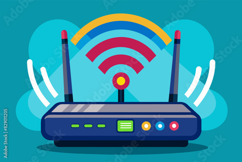 a flat wifi router icon with a cloud background, An internet router with a backdrop of a cloud.