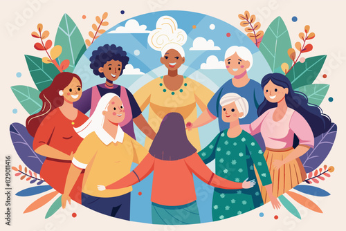 a group of people holding hands in a circle, A gathering of individuals interlocking hands in a circular formation.