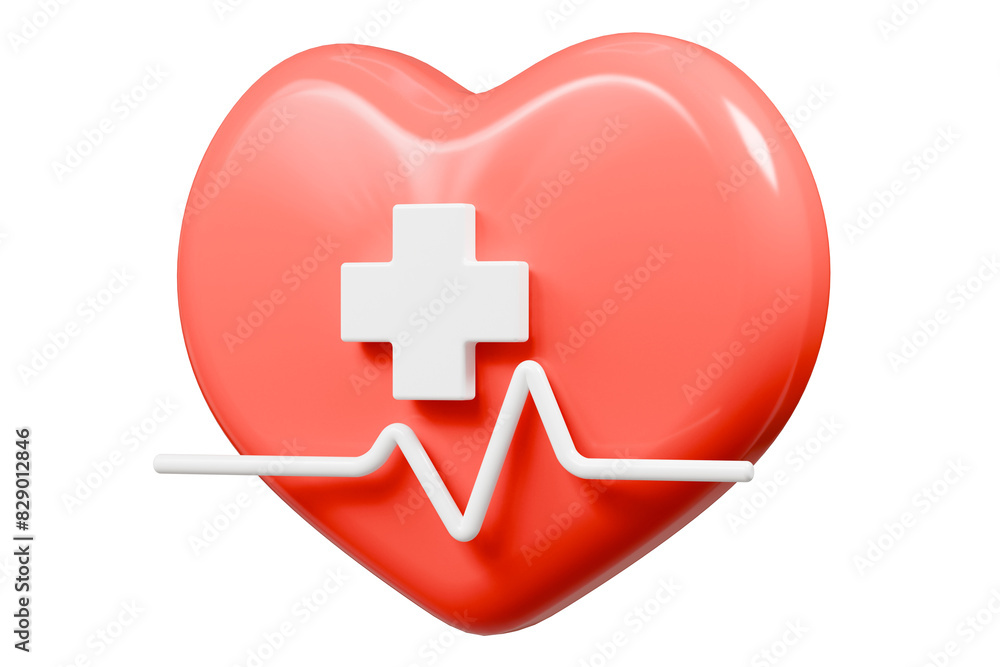3d Red heart and heartbeat wave icon isolated on blue background. Emergency, Safety, Hospital doctor equipment medic health care concept. 3d minimal heartbeat pulse sensor icon design. 3d render. 3d Red heart and heartbeat wave icon isolated on blue background. Emergency, Safety, Hospital doctor equipment medic health care concept. 3d minimal heartbeat pulse sensor icon design. 3d render.