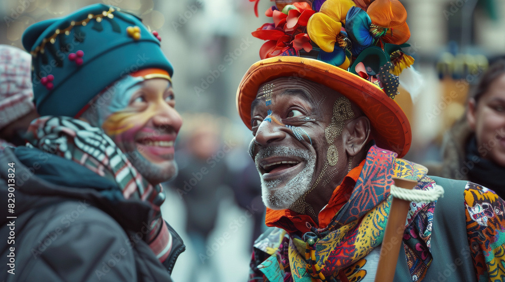 Fototapeta premium Harmonious Encounter: Street Performer and Enthralled Onlooker