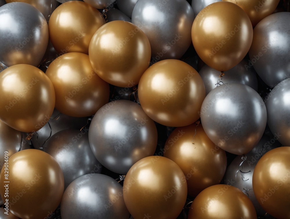 Decorative gold and silver balloons creating an elegant background. Decorative gold and silver balloons creating an elegant background.