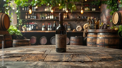 Bottle of Wine on Wooden Table