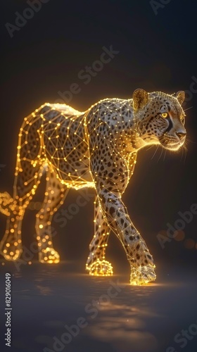 Amber glow cheetah silhouette on a black background photo