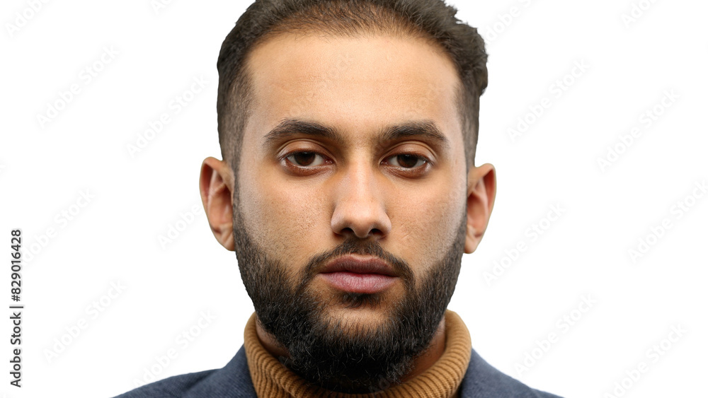 Fototapeta premium Man's face, close-up, on a white background