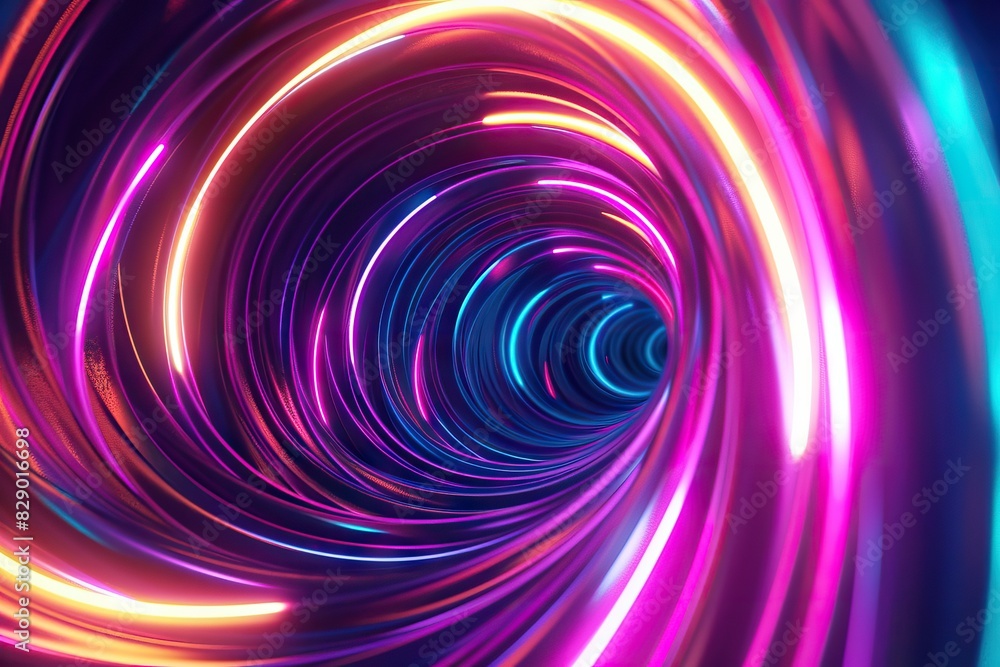 Colorful swirl elements with neon led illumination. Abstract futuristic background.