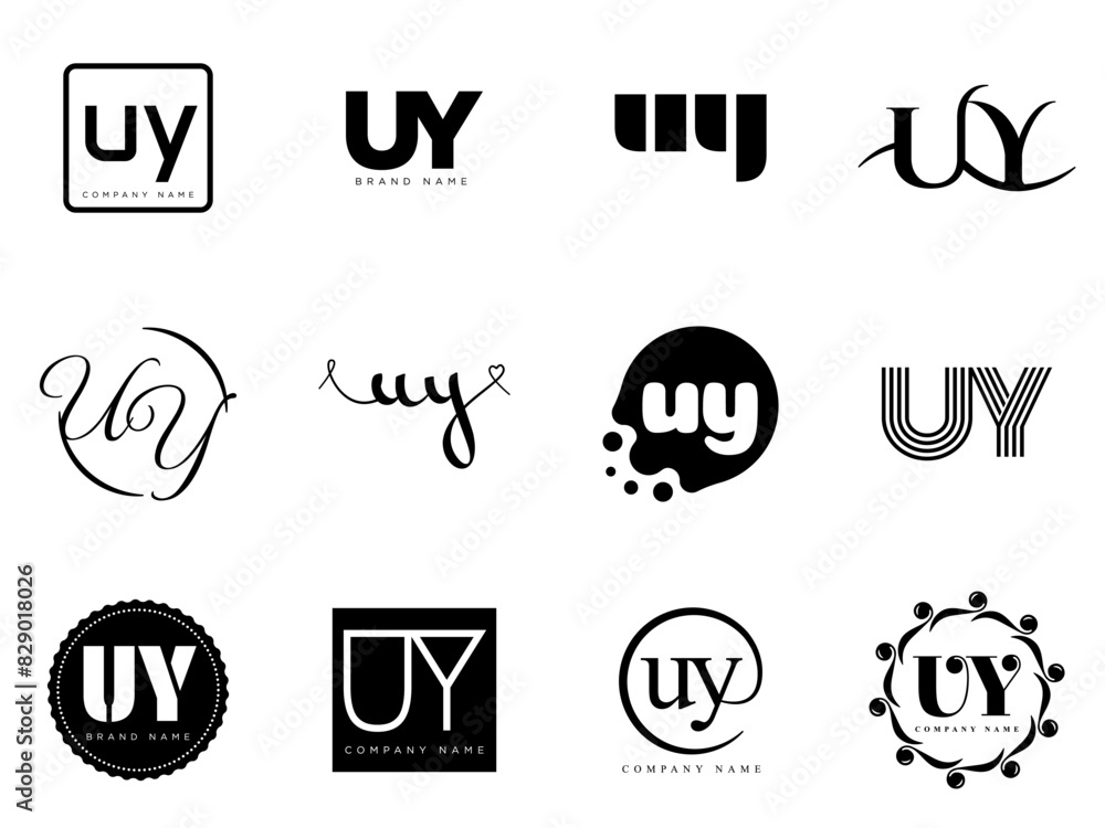 UY logo company template. Letter u and y logotype. Set different classic serif lettering and modern bold text with design elements. Initial font typography. UY logo company template. Letter u and y logotype. Set different classic serif lettering and modern bold text with design elements. Initial font typography.