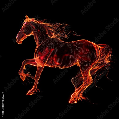 A stunning coral glow horse stands out against a black silhouette background, showcasing its elegant form