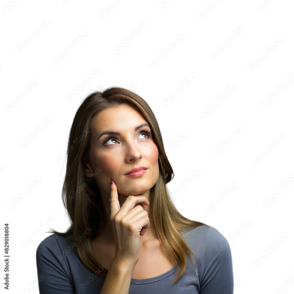 Thoughtful Young Woman Looking Upwards With A Curious Expression Thoughtful Young Woman Looking Upwards With A Curious Expression