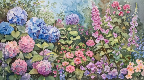 Bright Floral Watercolor Painting Displaying Colorful Spring Flowers In Bloom