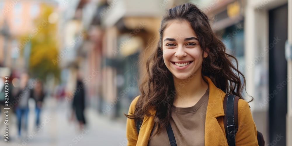 A young woman in casual attire walks down a bustling city street, her face undiscernible, suggesting anonymity in urban life A young woman in casual attire walks down a bustling city street, her face undiscernible, suggesting anonymity in urban life