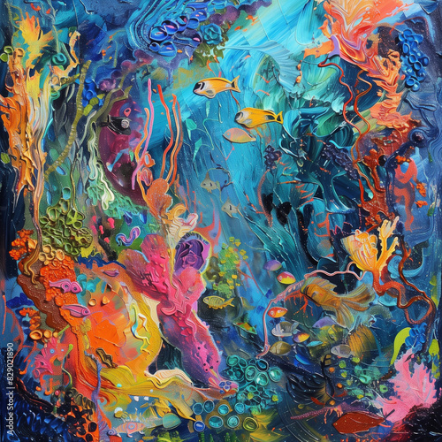 abstract painting of a colorful underwater