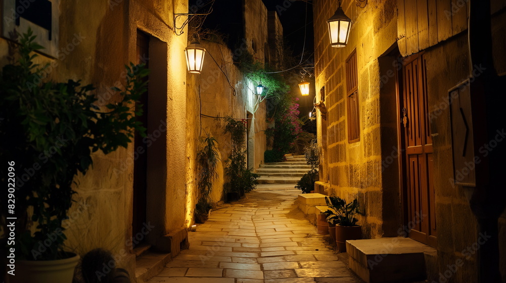 Fototapeta premium At night in Mnajdra and Hajar Qim lanterns and lig_007