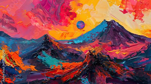 Impressionist volcanic landscape with vibrant colors, AI generative