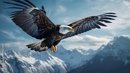 Majestic eagle soaring high above a mountain range