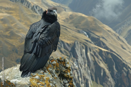 A large black bird sitting on top of a rock. Suitable for nature-themed projects