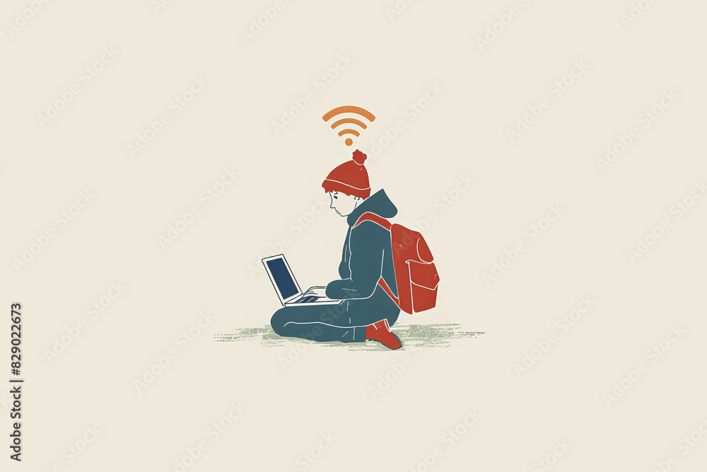 Wi Fi signals enveloping a laptop in a modern home setting, symbolizing ubiquitous connectivity and digital lifestyle