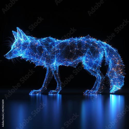 In the navy glow, a fox silhouette stands out against a black background, showcasing its elegance and mystery photo