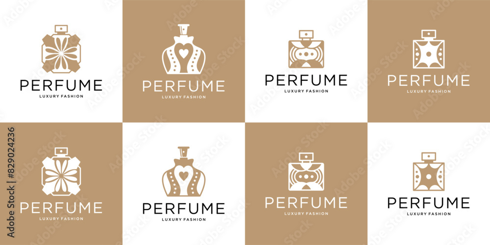 Perfume bottles logo icons set Perfume bottles logo icons set