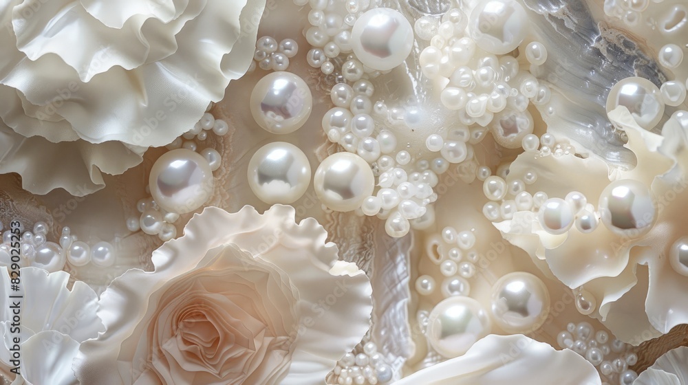 White pearls against a varied mother of pearl backdrop White pearls against a varied mother of pearl backdrop