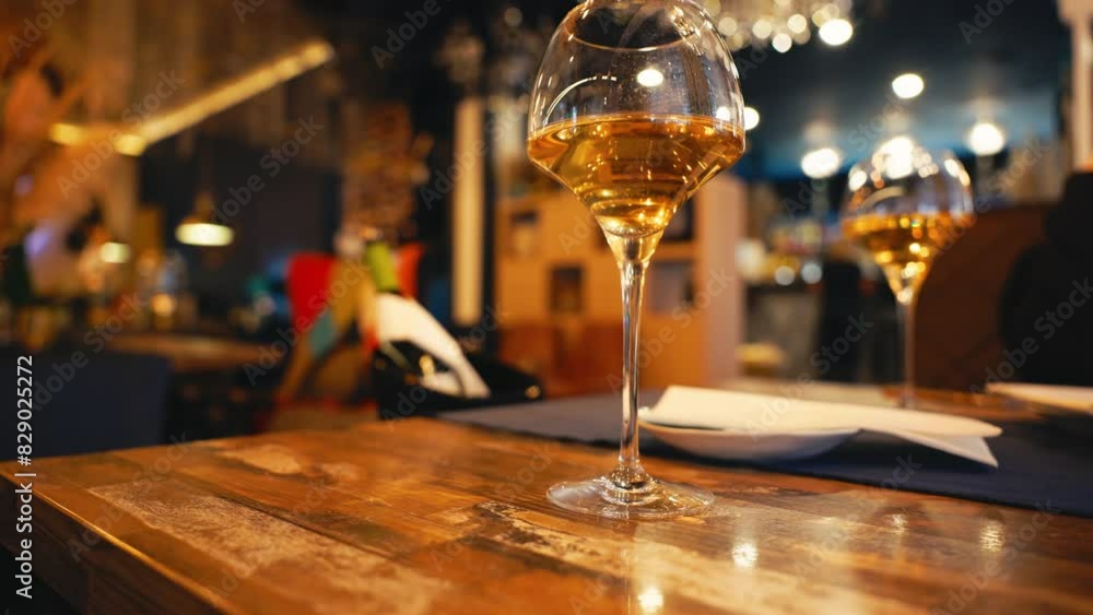 Sophisticated Wine Glass on Rustic Wooden Table in cozy bar with dim lighting and elegant ambiance Sophisticated Wine Glass on Rustic Wooden Table in cozy bar with dim lighting and elegant ambiance