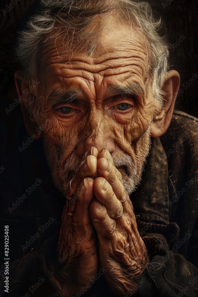 Elderly man with hands on face, emotional expression. Suitable for psychology or mental health concepts Elderly man with hands on face, emotional expression. Suitable for psychology or mental health concepts